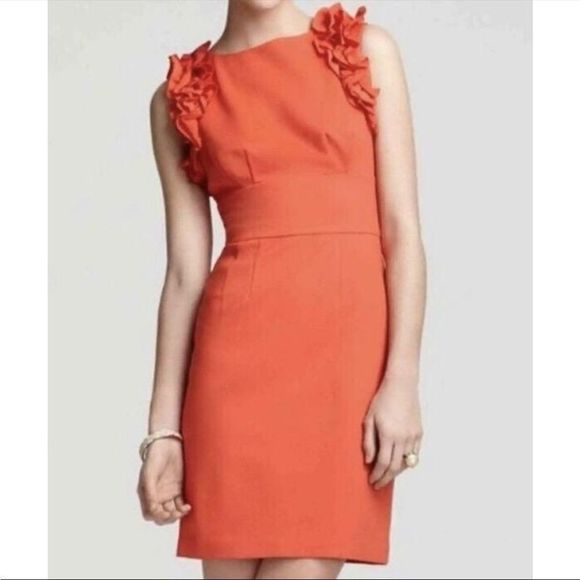 Trina Turk Dresses & Skirts - Trina Turk Ponte Sheath Dress Sz 2-4 Ruffle Sleeveless 
Orange